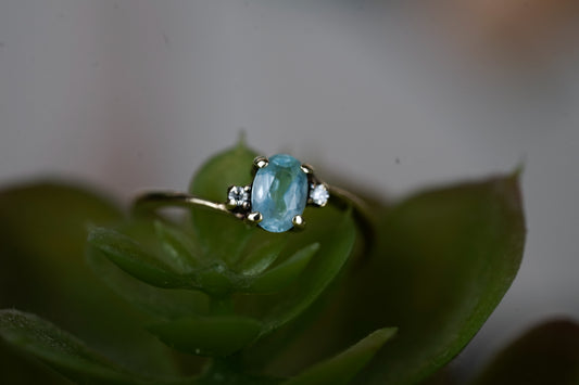 10K dainty ring with Natural Diamonds and aquamarine